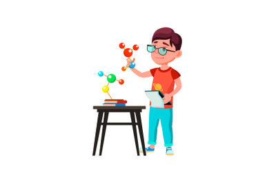 School Boy Scientist Researching Molecule Vector