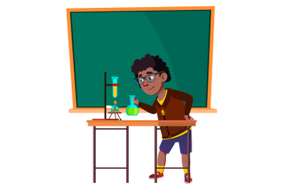 School Boy Scientist Make Lab Experiment Vector