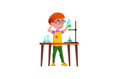 Schoolboy Scientist Making Lab Experiment Vector