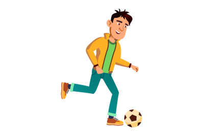 kid teen boy playing football vector