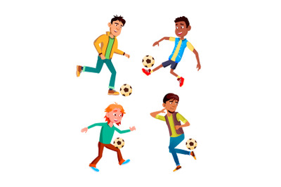 teen boy playing football set vector