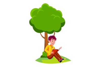 teen boy reading book vector