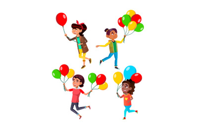 teen girl air balloon set vector