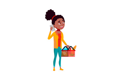 Girl Teenager Using Smartphone In Market Vector