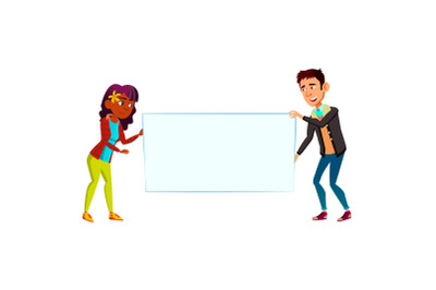 Boy And Girl Teen Holding Blank Banner Vector