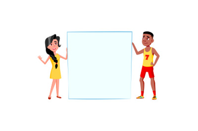 Boy And Girl Students Holding Blank Poster Vector