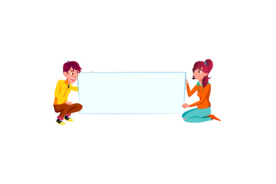 Boy And Girl Teens Holding Blank Poster Vector