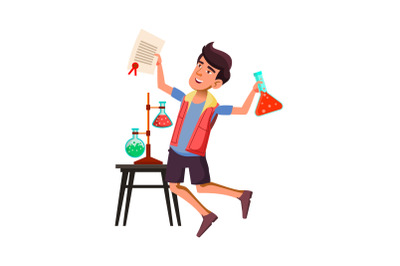 Boy Teenager Celebrate Scientific Discovery Vector