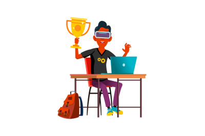 Boy Teen Celebrating Victory In Cybersport Vector