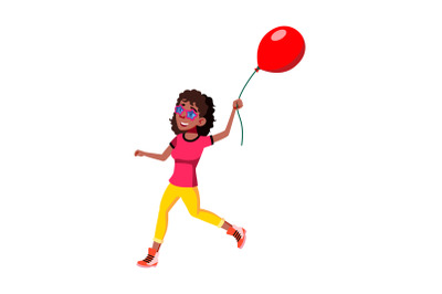 Girl Teen Running With Air Balloon Outside Vector