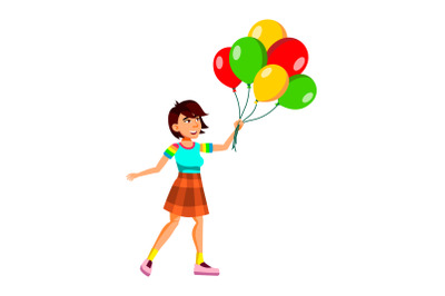 Teenager Girl Enjoying With Air Balloons Vector