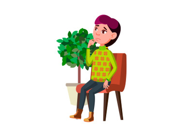 Girl Teen Sitting In Hospital Waiting Room Vector