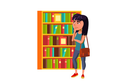 Girl Teenager Thinking And Choosing Book Vector