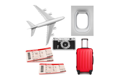 Travel airline vacation set vector