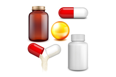 Vitamin Complex Drugs And Packages Set Vector