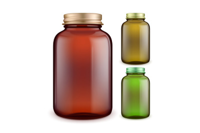 Vitamin Complex Drug Blank Bottles Set Vector