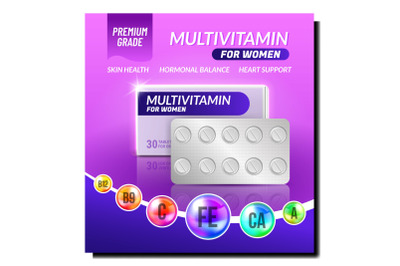 Woman Vitamin health poster vector