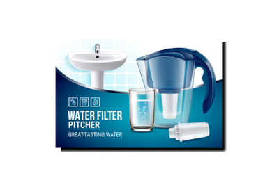 Water Filter Pitcher Creative Promo Poster Vector