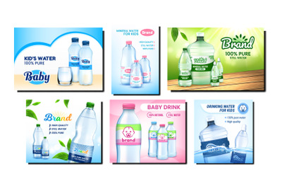 Water For Children Promotion Posters Set Vector