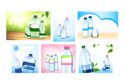 Water For Children Promotion Posters Set Vector