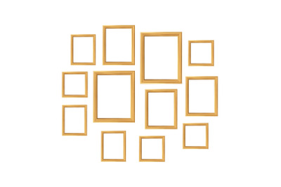 Wooden Frames For Family Photo Collage Set Vector