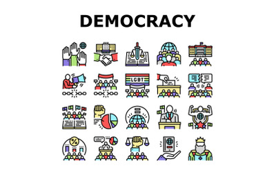 Democracy Government Politic Icons Set Vector