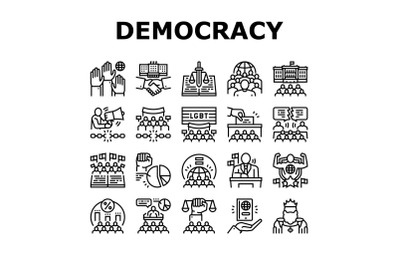 Democracy Government Politic Icons Set Vector