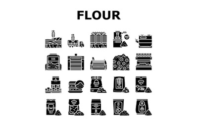 Flour Factory Industry Production Icons Set Vector