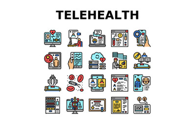 Telehealth Medicine Treatment Icons Set Vector