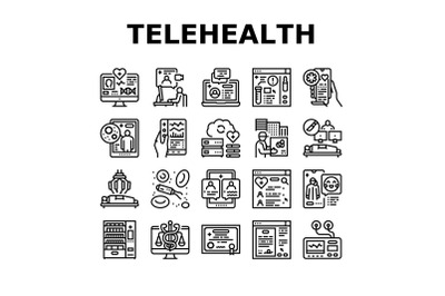 Telehealth Medicine Treatment Icons Set Vector