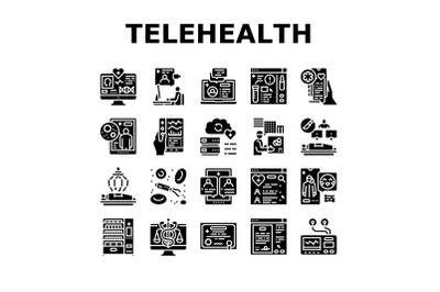 Telehealth Medicine Treatment Icons Set Vector