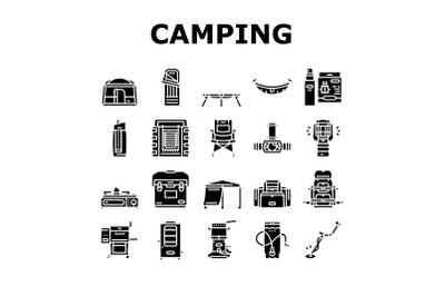 Camping Equipment And Accessories Icons Set Vector