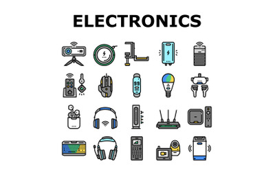 Electronics Digital Technology Icons Set Vector