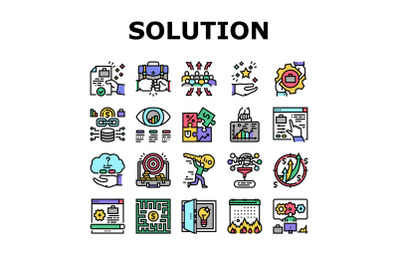 Solution Business Problem Task Icons Set Vector