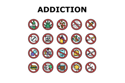 Addiction Substance Dependence Icons Set Vector