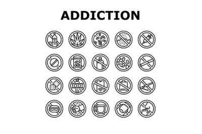 Addiction Substance Dependence Icons Set Vector