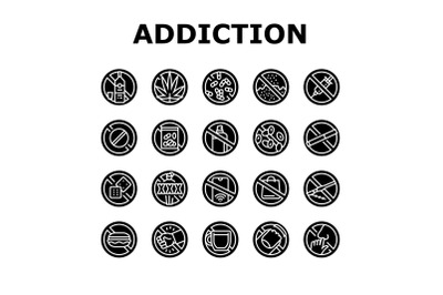 Addiction Substance Dependence Icons Set Vector