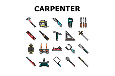 Carpenter Tool And Accessory Icons Set Vector