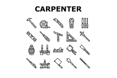 Carpenter Tool And Accessory Icons Set Vector