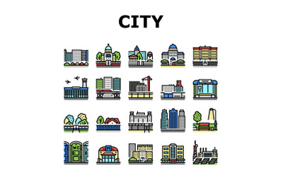 City Construction And Landscape Icons Set Vector