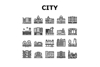 City Construction And Landscape Icons Set Vector