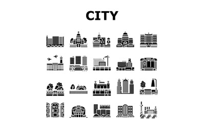 City Construction And Landscape Icons Set Vector