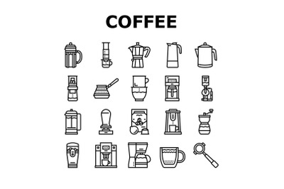 Coffee Make Machine And Accessory Icons Set Vector