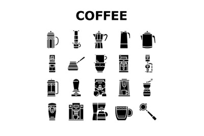 Coffee Make Machine And Accessory Icons Set Vector