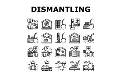 Dismantling Construction Process Icons Set Vector