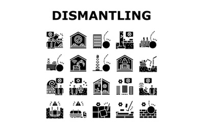 Dismantling Construction Process Icons Set Vector