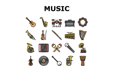 Music Instruments Performance Icons Set Vector