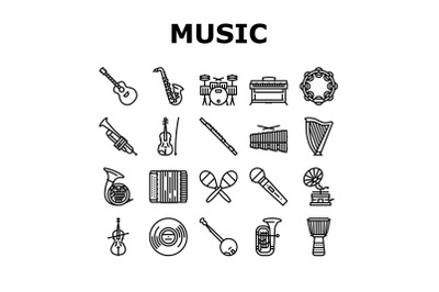 Music Instruments Performance Icons Set Vector