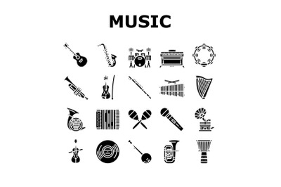 Music Instruments Performance Icons Set Vector