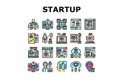 Startup Business Idea Launching Icons Set Vector